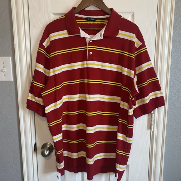 Sean John Logo Polo Top Short Sleeve Red Yellow Striped Men's XXL - Picture 1 of 3